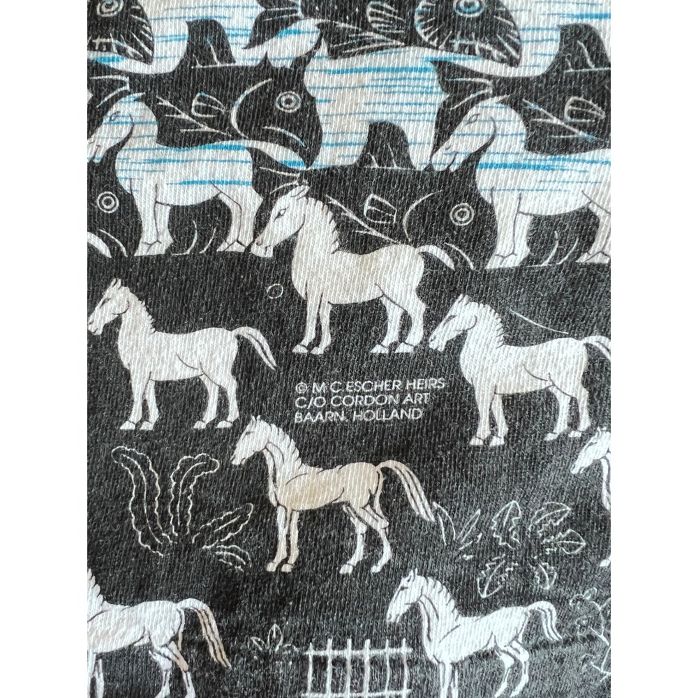 Andazia MC Escher T-Shirt Black White All Over Print Vintage 90s Single Stitch M - Picture 8 of 8
